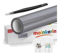 moinkerin Argento Vinile Termoadesivo per Tessuti con Pinza Acciaio Inox 30.5x200cm + Termovinile per Tessuto PVC per Magliette DIY e Altri Tessile