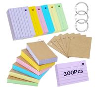 moinkerin Flashcards 300 Pezzi 4.1 * 3 Inch Multicolore Carte Indice Schede Record con 3 anelli per Raccoglitori 6 Cartoline in Carta kraft per l'Apprendimento in Ufficio a Scuola artoncini