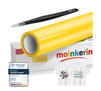 moinkerin Giallo Vinile Termoadesivo per Tessuti con Pinza Acciaio Inox 30.5x400cm + Termovinile per Tessuto PVC per Magliette DIY e Altri Tessile