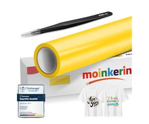 moinkerin Giallo Vinile Termoadesivo per Tessuti con Pinza Acciaio Inox 30.5x400cm + Termovinile per Tessuto PVC per Magliette DIY e Altri Tessile