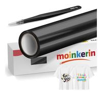 moinkerin Nero Vinile Termoadesivo per Tessuti con Pinza Acciaio Inox 30.5x400cm + Termovinile per Tessuto PVC per Magliette DIY e Altri Tessile