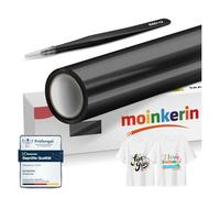 moinkerin Nero Vinile Termoadesivo per Tessuti con Pinza Acciaio Inox 30.5x400cm + Termovinile per Tessuto PVC per Magliette DIY e Altri Tessile