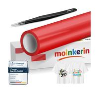 moinkerin Rosso Vinile Termoadesivo per Tessuti con Pinza Acciaio Inox 30.5x200cm + Termovinile per Tessuto PVC per Magliette DIY e Altri Tessile