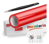 moinkerin Rosso Vinile Termoadesivo per Tessuti con Pinza Acciaio Inox 30.5x400cm + Termovinile per Tessuto PVC per Magliette DIY e Altri Tessile