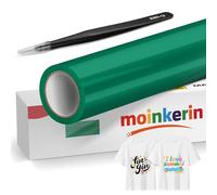 moinkerin Verde Vinile Termoadesivo per Tessuti con Pinza Acciaio Inox 30.5x200cm + Termovinile per Tessuto PVC per Magliette DIY e Altri Tessile