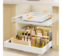 Mointal 2 Pezzi Cassetto Estraibile per Cucina 4 Direzioni, Cassetto Telescopico con Viti/Nastro Adesivo, Organizzatore per Mobili da Cucina, Larghezza 32-53 cm e Profondità 41,5-61 cm, Bianco
