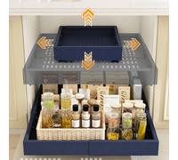 Mointal 2 Pezzi Cassetto Scorrevoli Estraibile per Cucina 4 Direzioni, Cassetto Telescopico con Viti/Nastro Adesivo, Organizer per Mobili da Cucina, Larghezza 32-53 cm e Profondità 41,5-61 cm, Blu