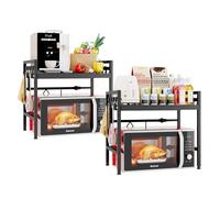 Mointal 2 Pezzi Scaffale per Microonde, Supporto per Microonde Regolabile a 2 Livelli, Mensola da Cucina in Metallo per Stoccaggio da Banco, Organizzatore Porta Microonde con 8 Ganci, Nero