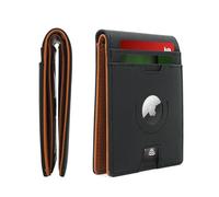 MOIRENTO Airtag Portafoglio sottile, in pelle, porta carte di credito con blocco RFID, sottile, a doppia piega, con etichetta aerea, tasca frontale, per uomini, donne, marrone, marrone chiaro,