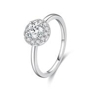 Moissanite Anello da donna in oro bianco 9 K/14 carati oro 0,5 ct Halo moda elegante gioielli, 57 (18.1), Moissanite