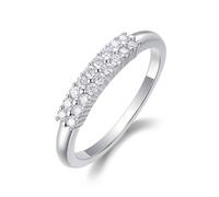 Moissanite Anello Eternity, da donna, sottile, liscio, con 2 file di moissanite 9K/14K/18K, oro bianco/argento platino Pt950
