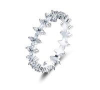 Moissanite Anello in oro bianco, anello di fidanzamento per donne 9 K/14 carati, fiore dell'eternità, 49 (15.6), Moissanite