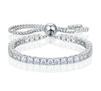 Moissanite - Braccialetto tennis da donna regolabile da 1,52 ct - 7,76 ct, in argento Sterling S925 placcato in oro bianco 18 carati, colore D, VVS1, taglio rotondo, 2 mm-4 mm, regalo per la festa