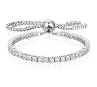 Moissanite - Braccialetto tennis regolabile da donna in argento Sterling S925 placcato in oro bianco 18 carati, colore D, VVS1, taglio rotondo, 2/3/4 mm, regalo per moglie/mamma, 9inch, Oro bianco