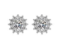 Moissanite - Orecchini a perno con taglio rotondo color Lab CreatedDiamond in argento Sterling placcato oro bianco, per uomo e donna, Taglia unica, Rame, Nessuna pietra preziosa