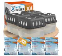 MoistBuster 4 deumidificatori senza corrente + 8 confezioni di ricarica per umidificatori da 400 g - deumidificatore fino a 40 m² per cantina, bagno, ecc. - Deumidificatore e deumidificatore granulato