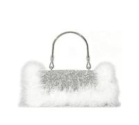 MOISTRI Borsa a mano a cilindro da sera con strass e piume da donna con manico superiore e catena a tracolla rimovibile per festa e matrimonio Bianco