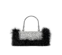 MOISTRI Borsa a mano a cilindro da sera con strass e piume da donna con manico superiore e catena a tracolla rimovibile per festa e matrimonio Nero