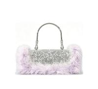 MOISTRI Borsa a mano a cilindro da sera con strass e piume da donna con manico superiore e catena a tracolla rimovibile per festa e matrimonio Viola