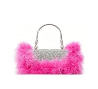 MOISTRI Borsa a mano a cilindro da sera con strass e piume da donna con manico superiore e catena a tracolla rimovibile per festa e matrimonio Rosso Rosa