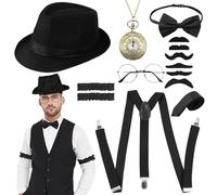 Moiuguli Costume anni '20 da uomo con gilet e accessori, Costume da mafia da uomo, Gatsby Gangster Costume, Costume da gangster per feste di carnevale