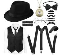 Moiuguli costume anni '20 gilet da uomo con accessori, costume da mafia da uomo, Gatsby Gangster Costume, costume da gangster per feste di carnevale