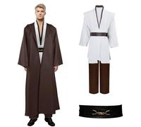 Moiuguli Costume da Jedi, Obi Wan Kenobi Jedi Robe Tunica Cappotto con Cappuccio Abito Mantello, 7 pezzi Medievale Halloween Carnevale Cosplay Costume da Cavaliere Set di Accessori