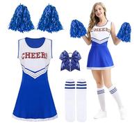 Moiuguli Vestito Cheerleader, Costume Cheerleader Halloween Senza Maniche per Adulti, Rosso Blu Nero Costume Halloween Donna Cheer leader,Cheer leader Costume Donna Hallo ween Cosplay Carnevale