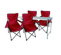 Mojawo 5tlg. Set di mobili da campeggio in alluminio, 120 x 60 x 58/70 cm, 1 x XXL tavolo da campeggio regolabile in altezza con maniglia + 4 sedie da pesca, sedie pieghevoli, rosso