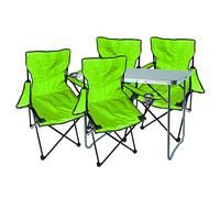 Mojawo 5tlg. Set di mobili da Campeggio in Alluminio, 80 x 60 x 68 cm, 1 Tavolo XL da Campeggio con Maniglia e 4 sedie da Pescatore, sedie Pieghevoli da Campeggio, Verde Lime