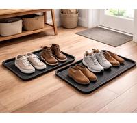 Mojawo Set di 2 vassoi per scarpe, in plastica, con bordo rialzato, impermeabile, colore nero, 40 x 60 cm