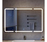 mojiasion Armadio a specchio a 3 ante con visione a 360°, larghezza 100 cm, sensore touch LED, 3 colori di luce, dimmerabile e stazione di ricarica integrata (2 USB + 2 prese)