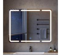 mojiasion Mobile Bagno Specchio con Luce e Contenitore - Armadietto a Specchio 3 Ante, Larghezza 80 cm - Specchio Bagno LED 3 Colori Dimmerabile - Specchiera Bagno con Ricarica USB+Prese