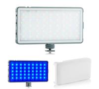 MOJOGEAR Media LED RGB 12W con diffusore - Luce video LED RGB - Adatto per fotocamere - Fissaggio a una fotocamera con supporto per scarpe fredde - Grigio/Bianco