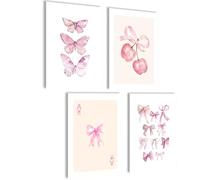 Mojoliving Aura - Set di 4 Poster Aesthetic Rosa A4 (21 x 30 cm) - Decor per Camera Y2k Preppy, Senza Cornice