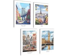 Mojoliving Set di immagini Londra Amsterdam Parigi New York Poster Inghilterra USA Estetico Retro Decorazione da parete Soggiorno Bagno Holland Francia