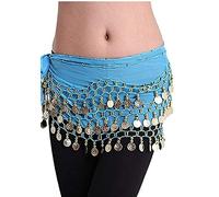 MoJun - Sciarpa da danza orientale, da donna, ragazza, in seta, con paillette, colore: azzurro