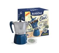 Moka Ciao Borbone - Caffettiera 3 tazze per Gas e Induzione con 15 Cialde OMAGGIO Colore Grigio e Blu