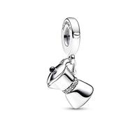 Moka pot sterling silver dangle with clear cubic zirconia and black enamel