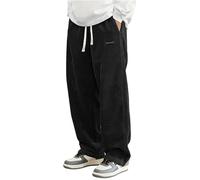 Mokaloha Corduroy Pants, Men's Daily Casual Loose Elastic Waist Pocket Pants, with Embroidered Logo (Black,M)
