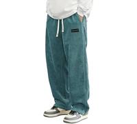 Mokaloha Corduroy Pants, Men's Daily Casual Loose Elastic Waist Pocket Pants, with Embroidered Logo (Blue,M)
