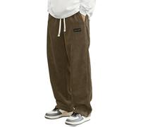 Mokaloha Corduroy Pants, Men's Daily Casual Loose Elastic Waist Pocket Pants, with Embroidered Logo (Brown,XL)