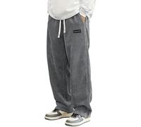 Mokaloha Corduroy Pants, Men's Daily Casual Loose Elastic Waist Pocket Pants, with Embroidered Logo (Gray,S)