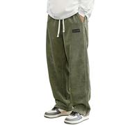 Mokaloha Corduroy Pants, Men's Daily Casual Loose Elastic Waist Pocket Pants, with Embroidered Logo (Green,L)