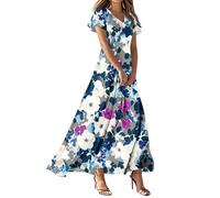 MOKBAY Abiti da Sera Donna Lunghi Eleganti Estivi Moda Vestito Arancione Abito Cotone Estivi Spiaggia Sconti 90 per Cento Elegante Floreale Prendisole 2025 Vestiti Lunghi Donna XL