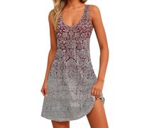 MOKBAY Abito da Cerimonia Donna Spiaggia Comode Primaverile Senza Maniche Elegante Floreale Estivi Casual Prendisole Scollo a V Corto Abiti Vestiti Vestito Donna Curvy XL