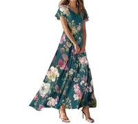 MOKBAY Abito Nero Lungo Prendisole 2025 Vestiti Mare Donna da Spiaggia Chic Estivi Boho Offerte Lampo Nero Floreali Vestiti Lunghi Eleganti Lungo Abito Estivo Donna S