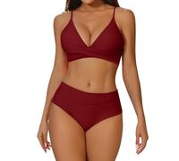 MOKBAY Costume Due Pezzi Vita Alta Taglie Forti Rosso Costumi Taglie Forti Assorbente Due Pezzi Reggiseno Nuoto Bikini Triangolo Costume Donna Vita Alta Articoli a Meno di 5 Euro XL
