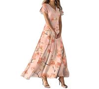 MOKBAY Vestito Lungo Lungo Abito Boho Donna Prendisole Estivo Arancione Abiti Lunghi Eleganti 2025 Taglie Forti Spiaggia Offerte a Tempo Lampo Oggi Pois Vestiti Estivi Donna L