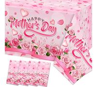 mokeja party Confezione da 4 tovaglie decorative per la festa della mamma, 178 x 101 cm, rettangolari, rosa, per festa della mamma, feste all'aperto, in plastica, usa e getta, impermeabili